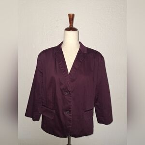 New York & Company Purple Blazer Short-Sleeved Satin